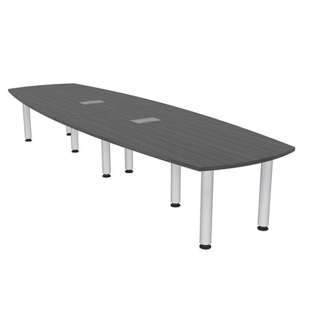 SKUTCHI DESIGNS 12 Ft Arc Boat Table Power Data, Silver Post Legs, 12 Person Meeting Room Table, Asian Night H-ABOT-46143PT-AN-EL